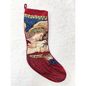 Lands End Needlepoint Christmas Stocking Name Karl Angel Dove Peace